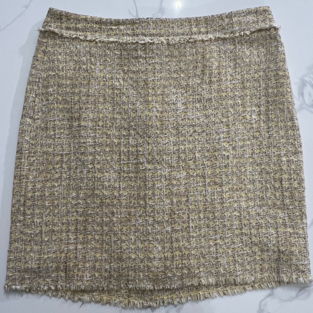ANN TAYLOR yellow tweed pencil skirt with zipper in great condition size 10p